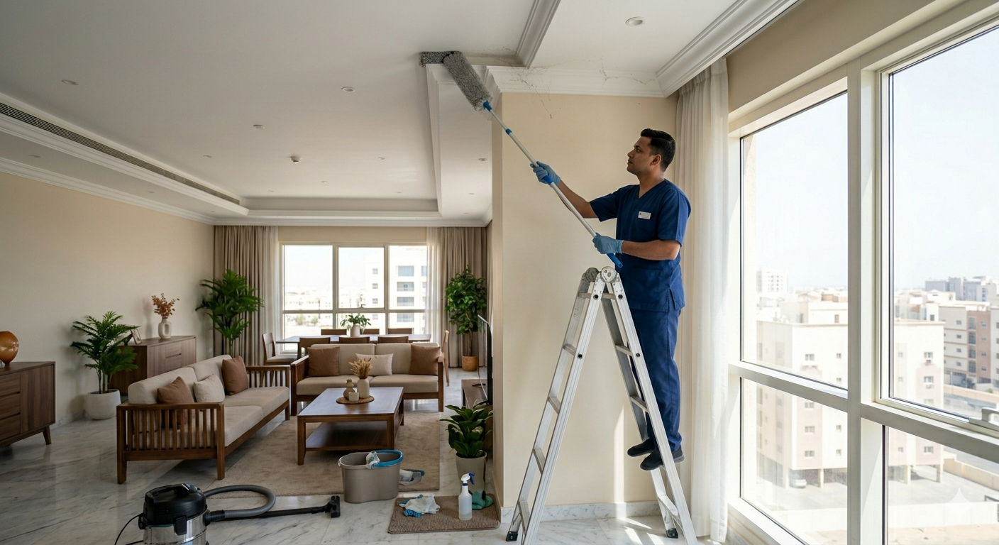 تنظيف عميق للمنازل في جدة – إزالة الأوساخ من الزوايا والأسقف باحترافية مع لمعة كلين