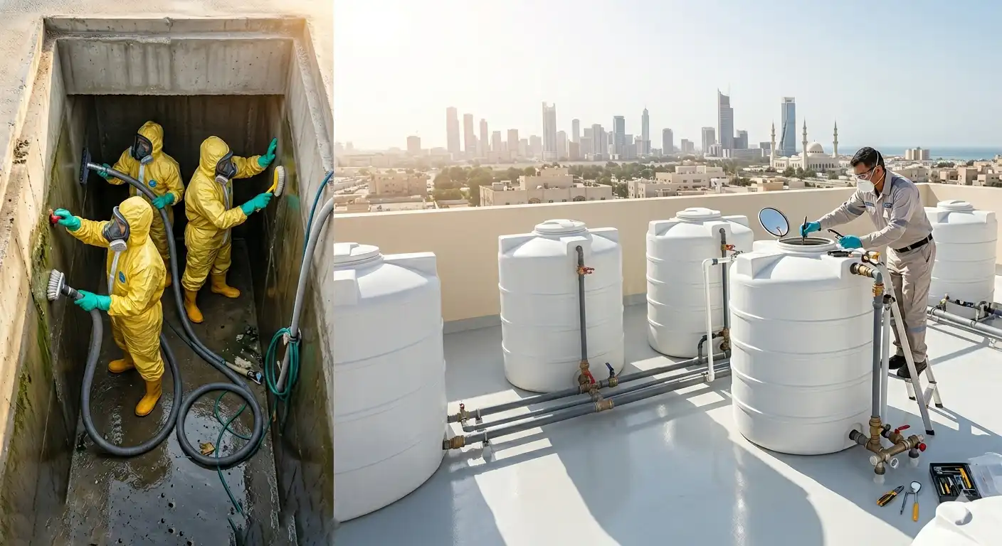 شركة تنظيف وتعقيم الخزانات الأرضية والعلوية – شركة لمعة كلين